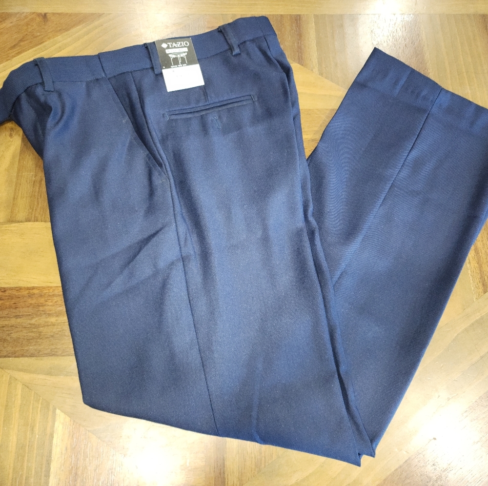 TAZIO Boy's Flat Front Active Waist Dress Pants Sz 10 Navy Blue 26x28